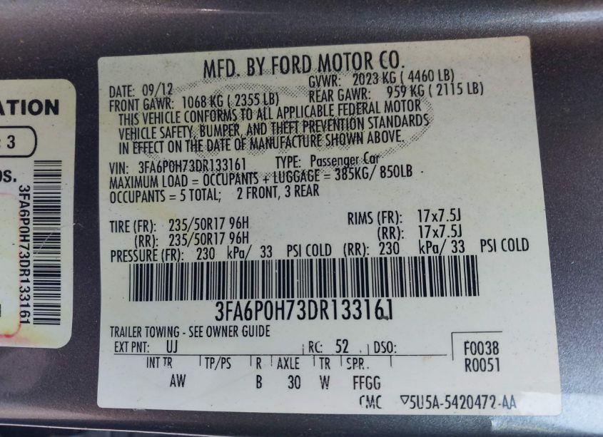 Photo 9 of 2013 Ford Fusion SE (VIN 3FA6P0H73DR133161)