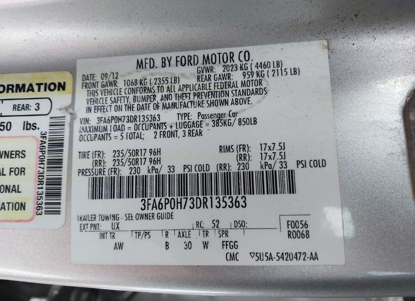 Photo 9 of 2013 Ford Fusion SE (VIN 3FA6P0H73DR135363)
