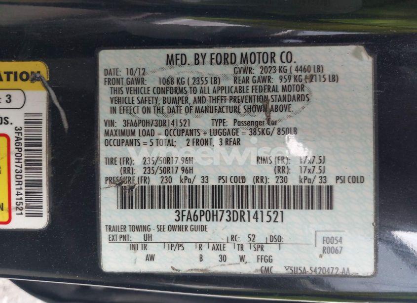 Photo 9 of 2013 Ford Fusion SE (VIN 3FA6P0H73DR141521)