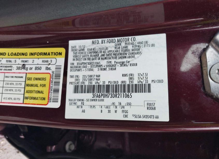 Photo 9 of 2013 Ford Fusion SE (VIN 3FA6P0H73DR211065)