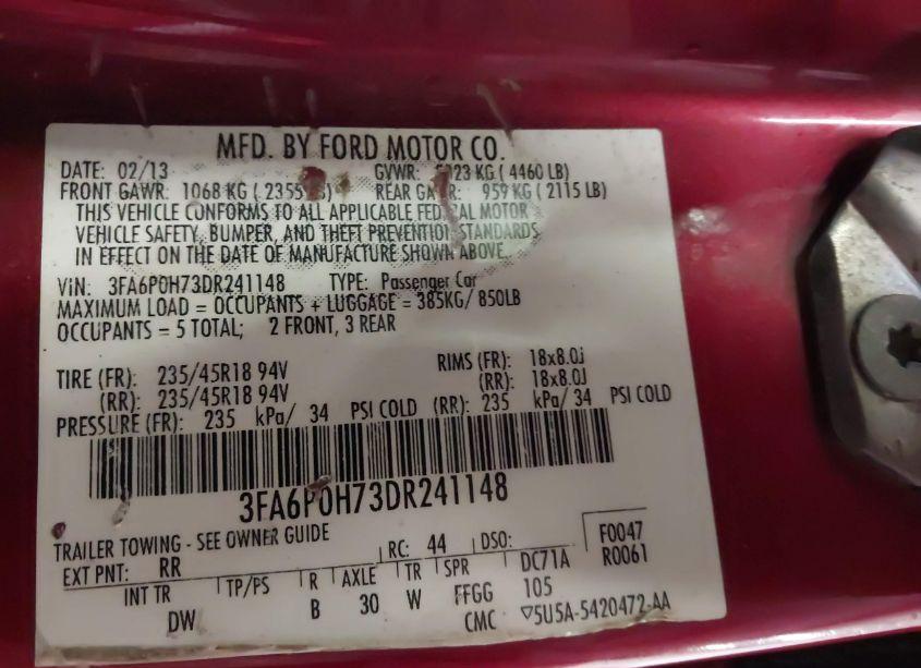 Photo 9 of 2013 Ford Fusion SE (VIN 3FA6P0H73DR241148)