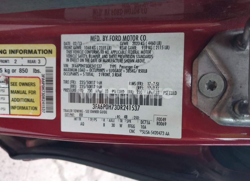 Photo 9 of 2013 Ford Fusion SE (VIN 3FA6P0H73DR241537)