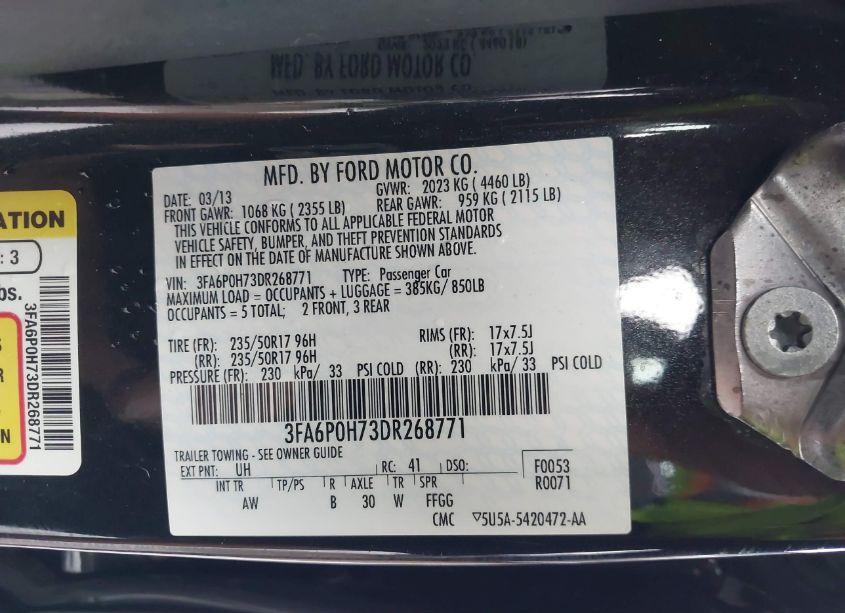 Photo 9 of 2013 Ford Fusion SE (VIN 3FA6P0H73DR268771)