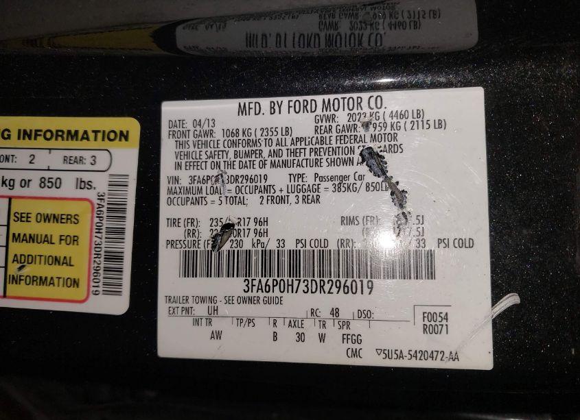 Photo 9 of 2013 Ford Fusion SE (VIN 3FA6P0H73DR296019)