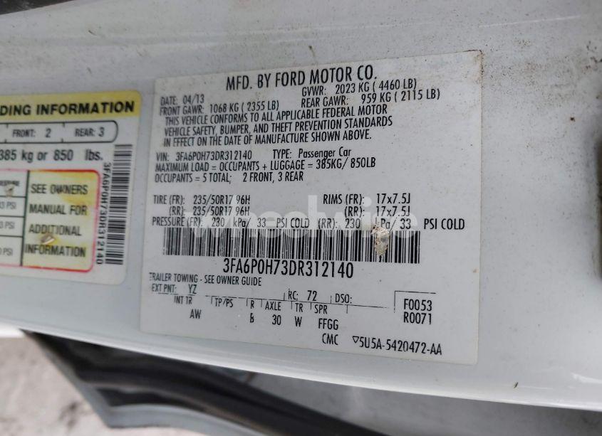 Photo 9 of 2013 Ford Fusion SE (VIN 3FA6P0H73DR312140)