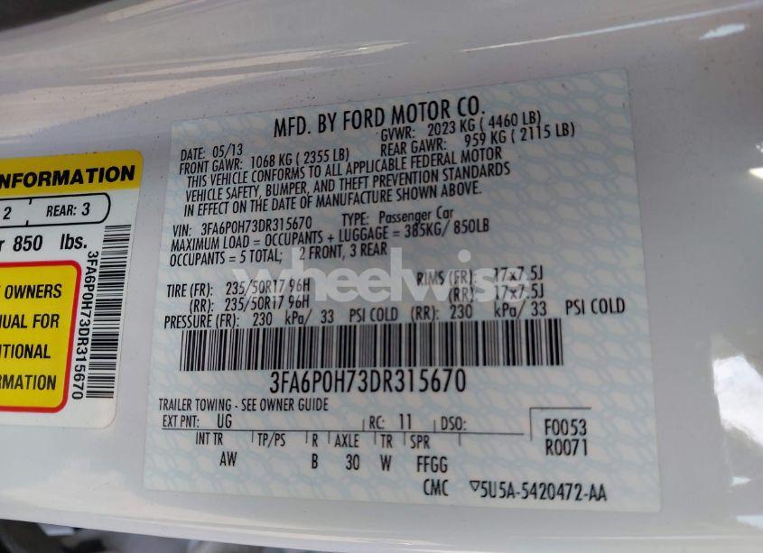 Photo 9 of 2013 Ford Fusion SE (VIN 3FA6P0H73DR315670)