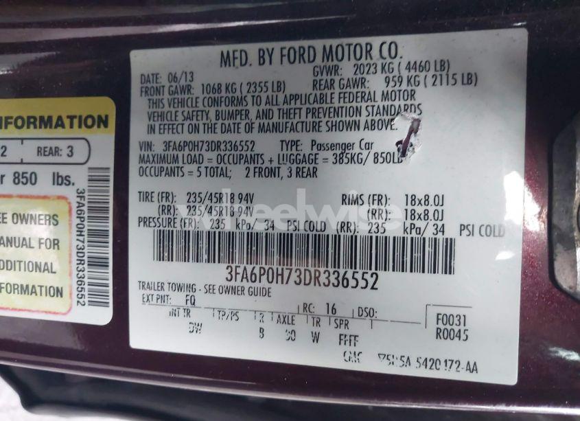 Photo 9 of 2013 Ford Fusion SE (VIN 3FA6P0H73DR336552)