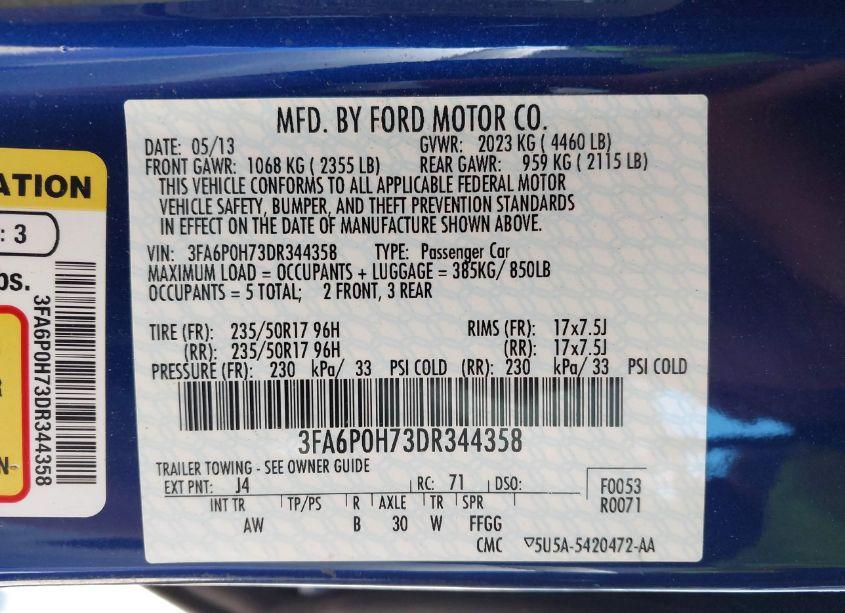 Photo 9 of 2013 Ford Fusion SE (VIN 3FA6P0H73DR344358)