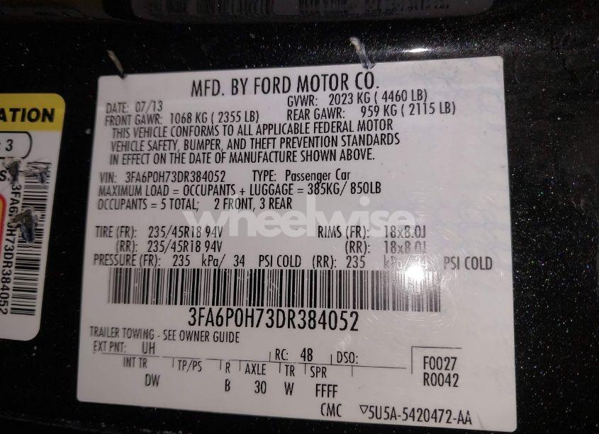 Photo 9 of 2013 Ford Fusion SE (VIN 3FA6P0H73DR384052)