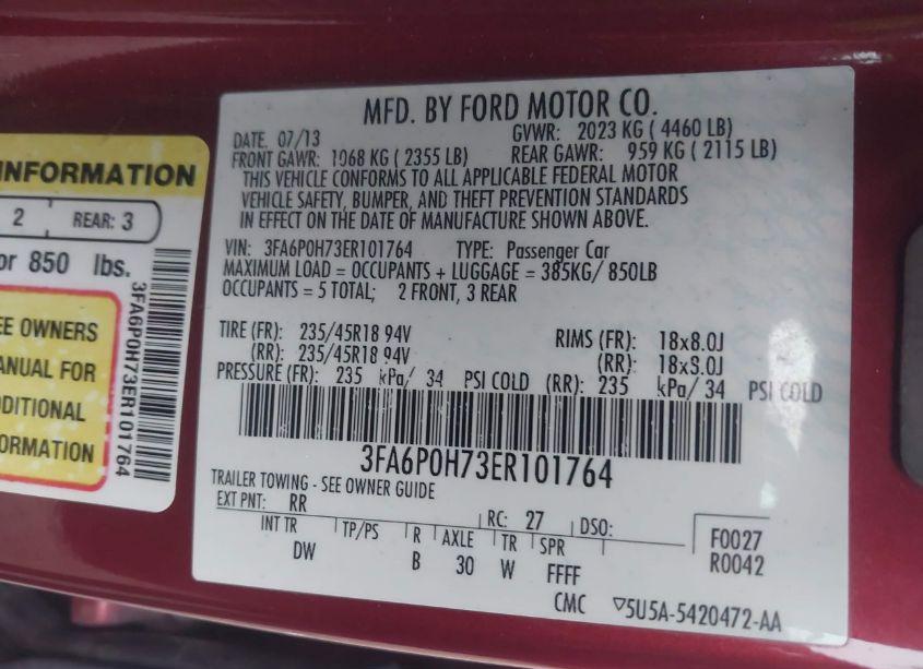 Photo 9 of 2014 Ford Fusion SE (VIN 3FA6P0H73ER101764)