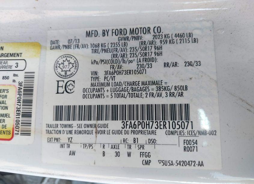 Photo 9 of 2014 Ford Fusion SE (VIN 3FA6P0H73ER105071)