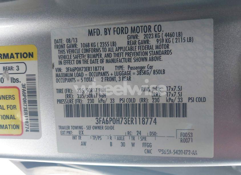 Photo 9 of 2014 Ford Fusion SE (VIN 3FA6P0H73ER118774)