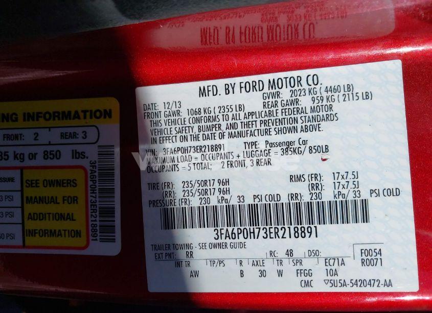 Photo 9 of 2014 Ford Fusion SE (VIN 3FA6P0H73ER218891)