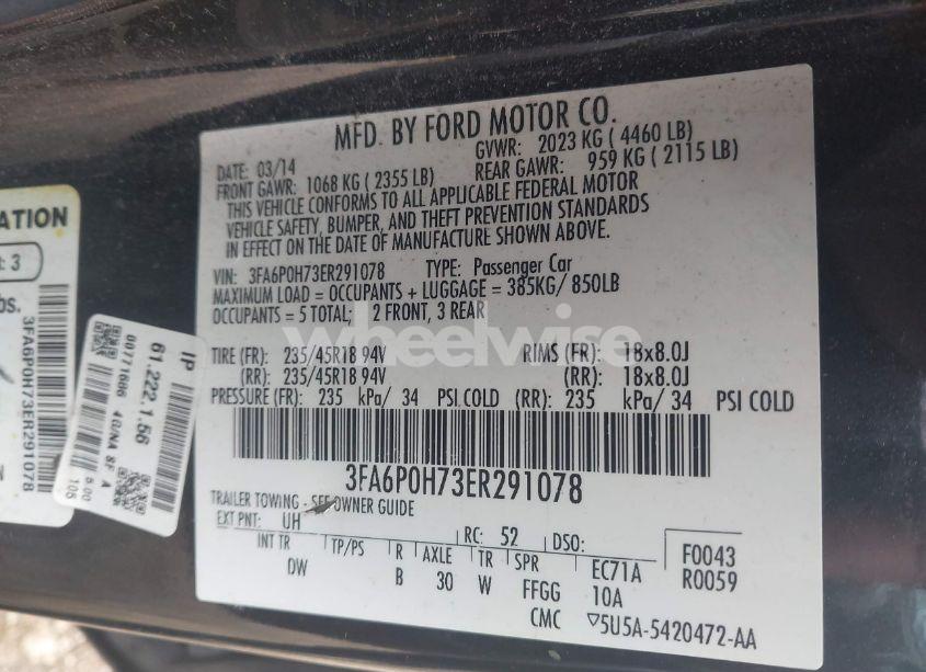 Photo 9 of 2014 Ford Fusion SE (VIN 3FA6P0H73ER291078)