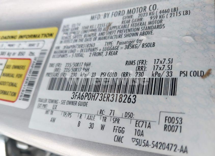 Photo 9 of 2014 Ford Fusion SE (VIN 3FA6P0H73ER318263)