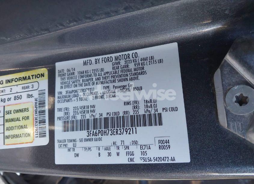 Photo 9 of 2014 Ford Fusion SE (VIN 3FA6P0H73ER379211)