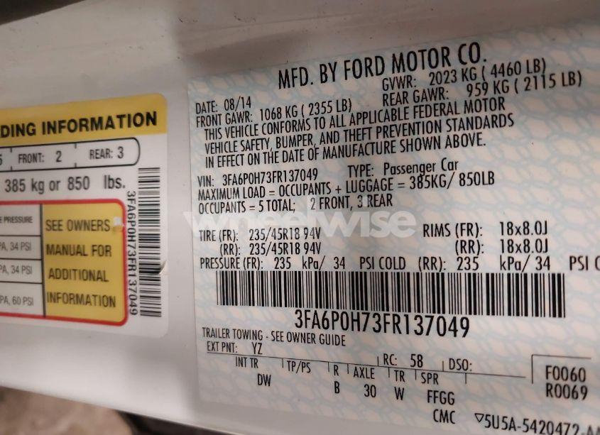 Photo 9 of 2015 Ford Fusion SE (VIN 3FA6P0H73FR137049)