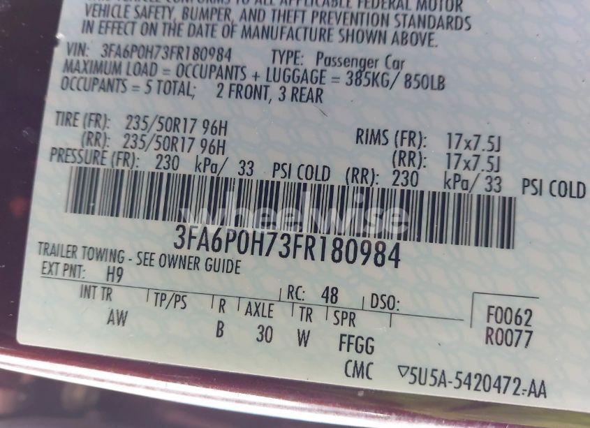 Photo 9 of 2015 Ford Fusion SE (VIN 3FA6P0H73FR180984)