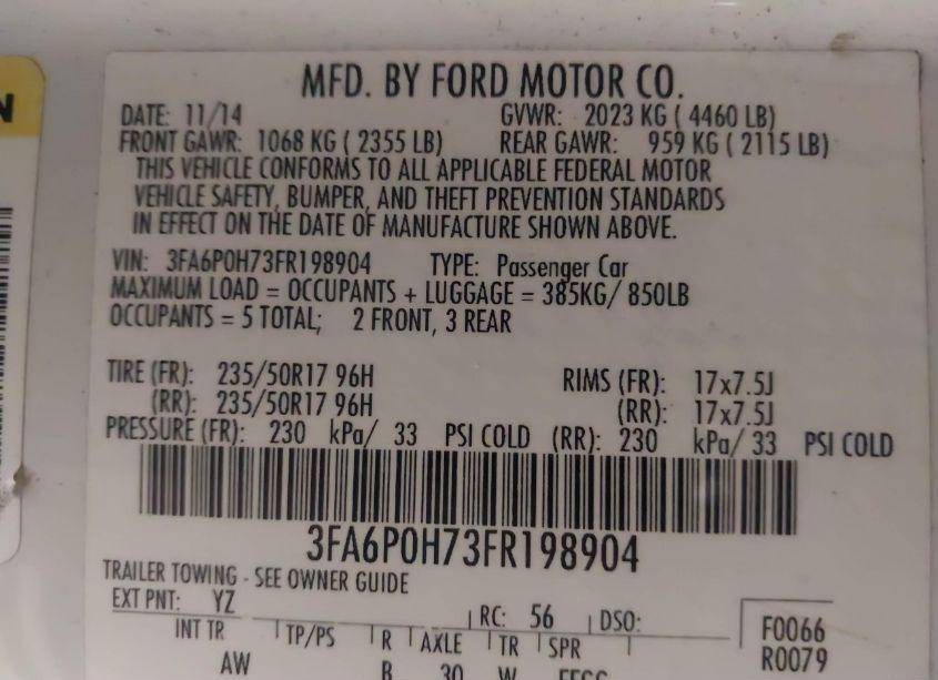 Photo 9 of 2015 Ford Fusion SE (VIN 3FA6P0H73FR198904)
