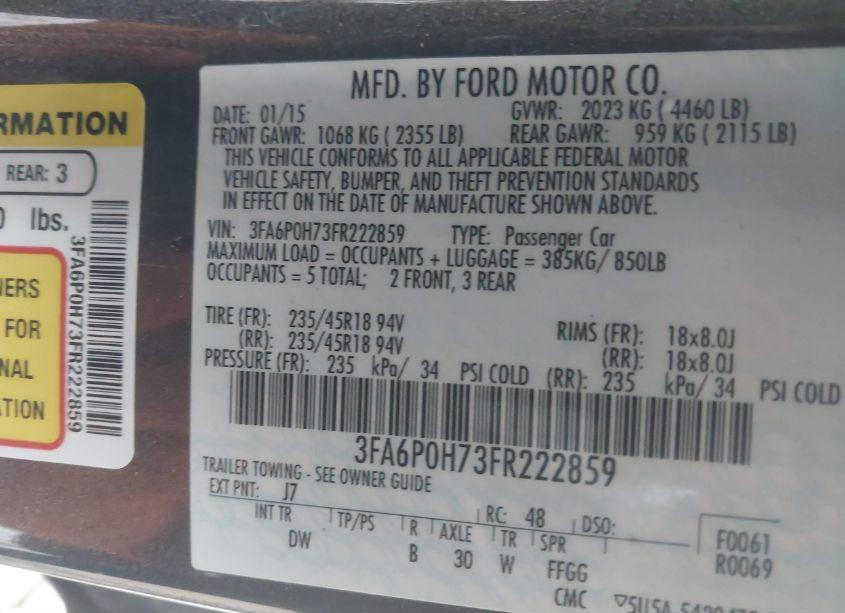 Photo 9 of 2015 Ford Fusion SE (VIN 3FA6P0H73FR222859)