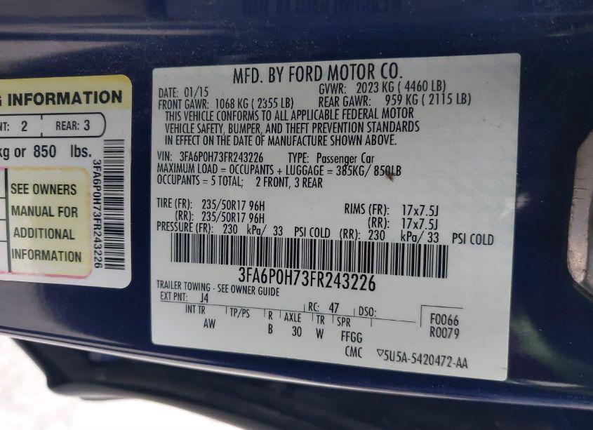 Photo 9 of 2015 Ford Fusion SE (VIN 3FA6P0H73FR243226)
