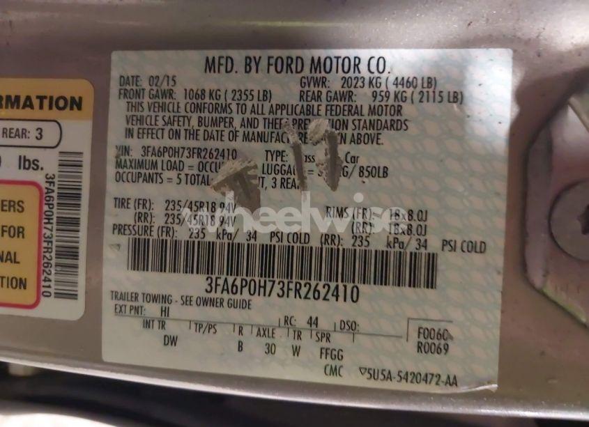 Photo 9 of 2015 Ford Fusion SE (VIN 3FA6P0H73FR262410)