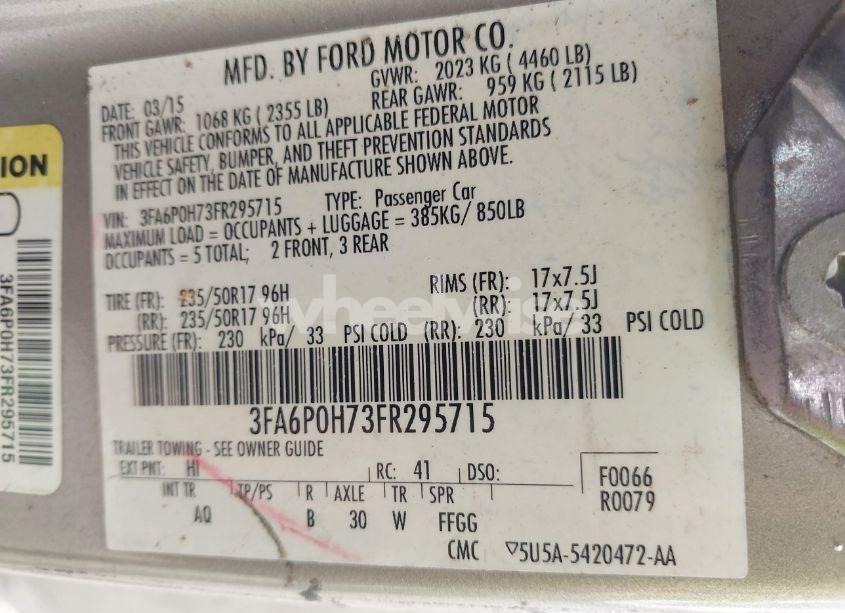 Photo 9 of 2015 Ford Fusion SE (VIN 3FA6P0H73FR295715)