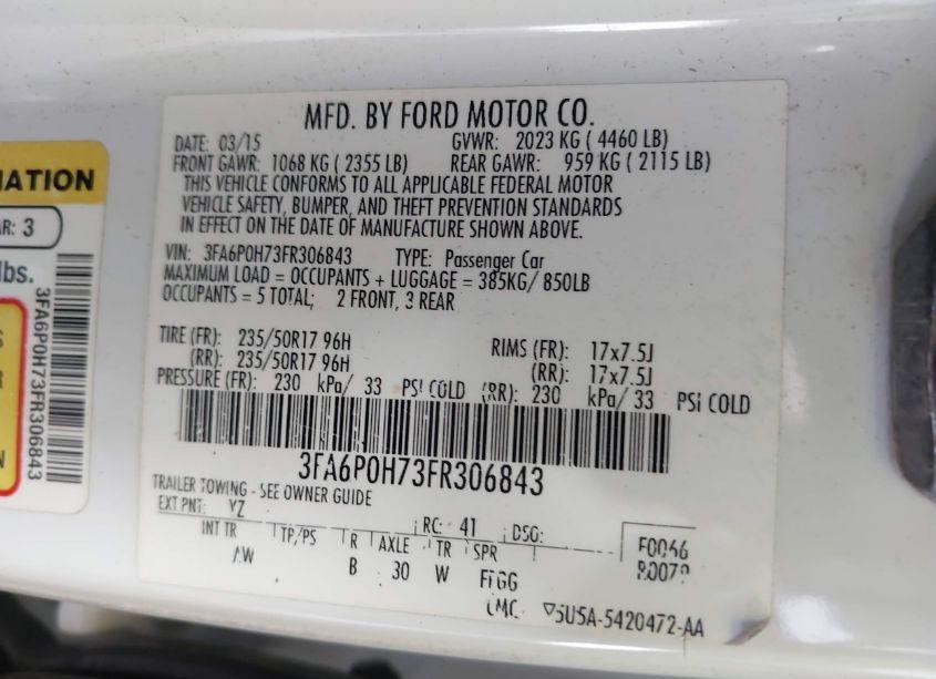 Photo 9 of 2015 Ford Fusion SE (VIN 3FA6P0H73FR306843)