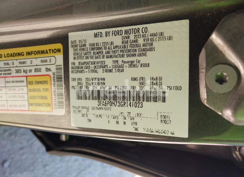 Photo 9 of 2016 Ford Fusion SE (VIN 3FA6P0H73GR141023)