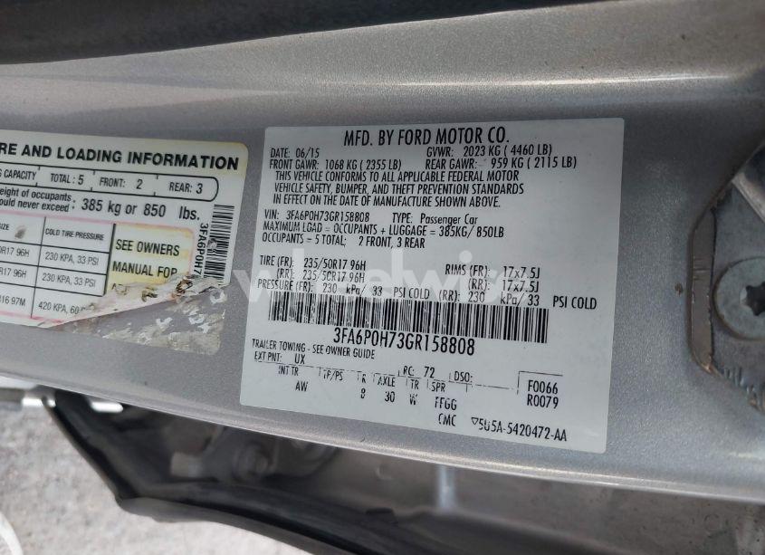 Photo 9 of 2016 Ford Fusion SE (VIN 3FA6P0H73GR158808)