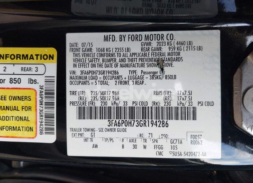 Photo 9 of 2016 Ford Fusion SE (VIN 3FA6P0H73GR194286)