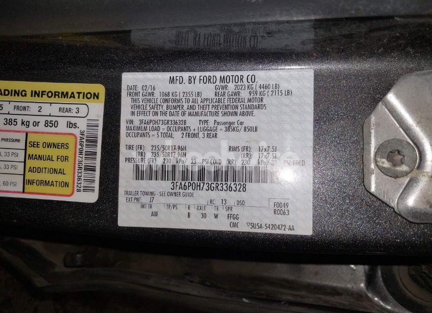 Photo 9 of 2016 Ford Fusion SE (VIN 3FA6P0H73GR336328)