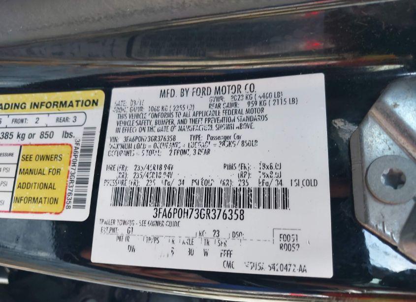 Photo 9 of 2016 Ford Fusion SE (VIN 3FA6P0H73GR376358)