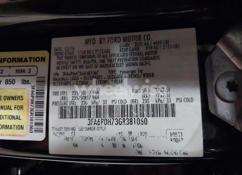 Photo 9 of 2016 Ford Fusion SE (VIN 3FA6P0H73GR381060)