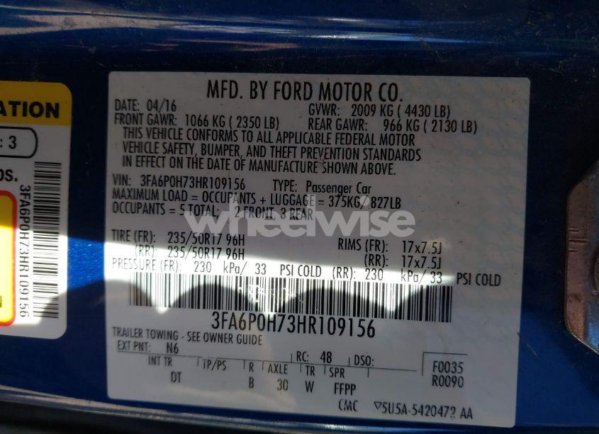 Photo 9 of 2017 Ford Fusion SE (VIN 3FA6P0H73HR109156)