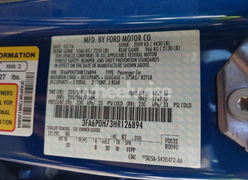 Photo 9 of 2017 Ford Fusion SE (VIN 3FA6P0H73HR126894)