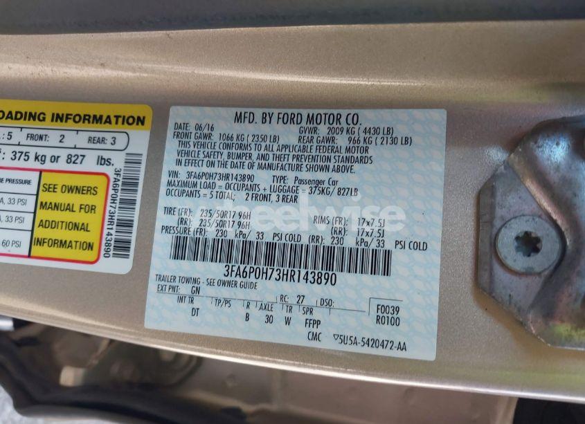 Photo 9 of 2017 Ford Fusion SE (VIN 3FA6P0H73HR143890)