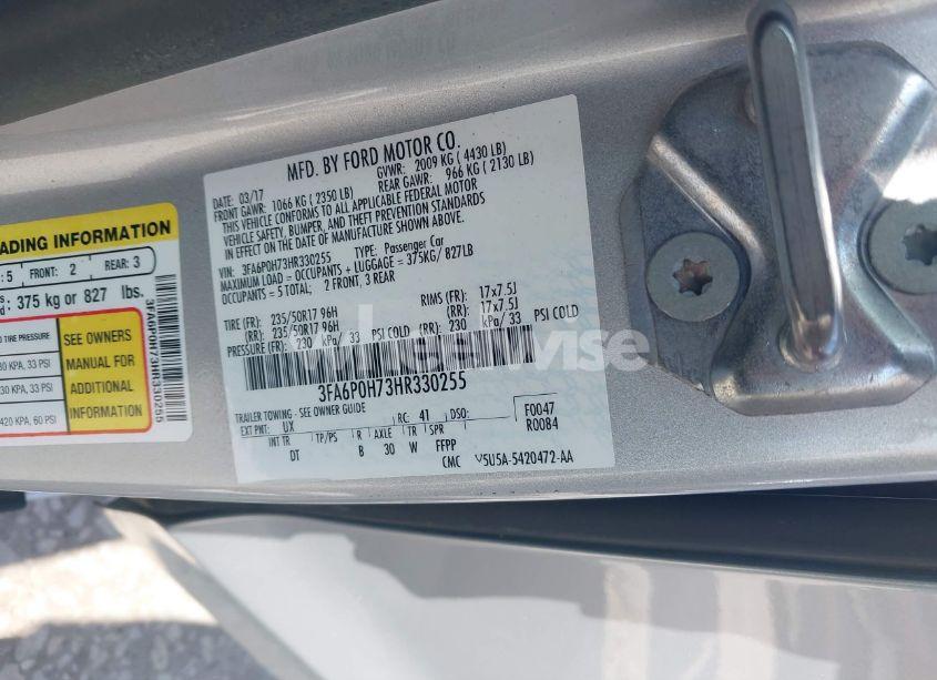 Photo 9 of 2017 Ford Fusion SE (VIN 3FA6P0H73HR330255)
