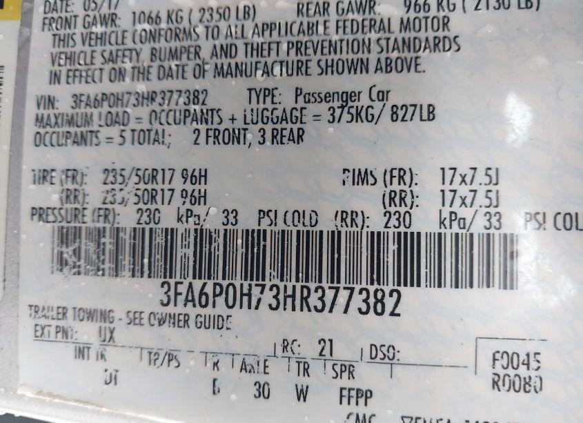 Photo 9 of 2017 Ford Fusion SE (VIN 3FA6P0H73HR377382)