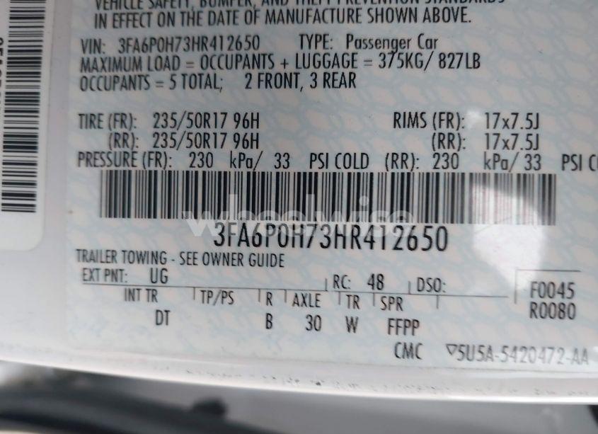 Photo 9 of 2017 Ford Fusion SE (VIN 3FA6P0H73HR412650)