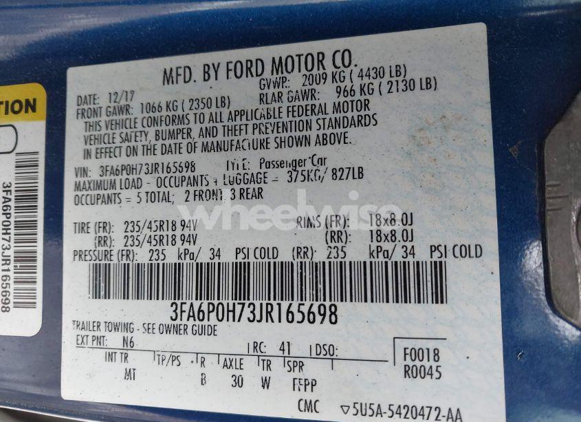 Photo 9 of 2018 Ford Fusion SE (VIN 3FA6P0H73JR165698)