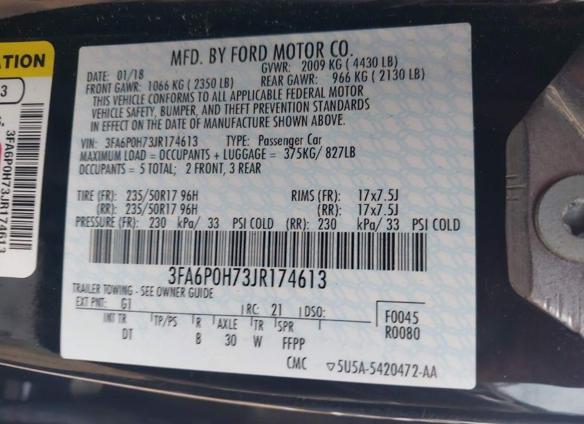 Photo 9 of 2018 Ford Fusion SE (VIN 3FA6P0H73JR174613)