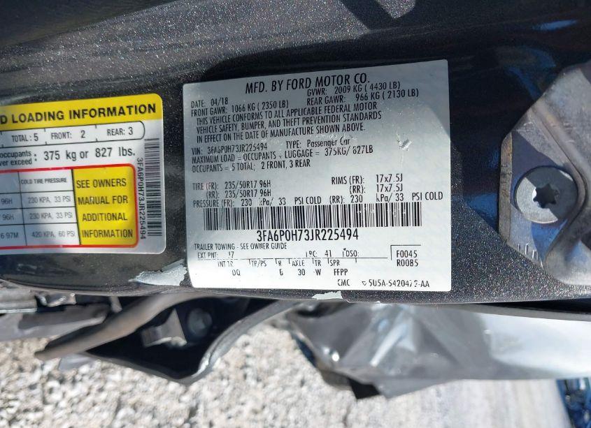 Photo 9 of 2018 Ford Fusion SE (VIN 3FA6P0H73JR225494)