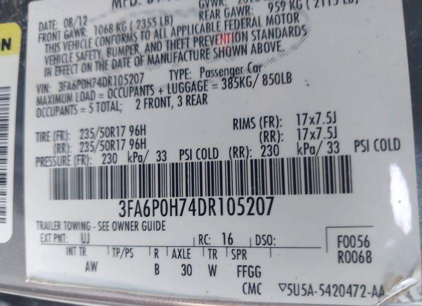 Photo 9 of 2013 Ford Fusion SE (VIN 3FA6P0H74DR105207)