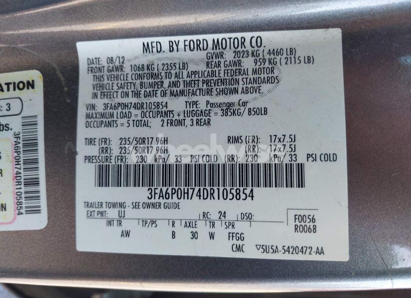 Photo 9 of 2013 Ford Fusion SE (VIN 3FA6P0H74DR105854)