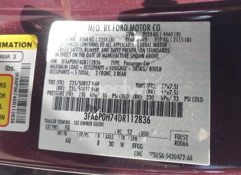 Photo 9 of 2013 Ford Fusion SE (VIN 3FA6P0H74DR112836)