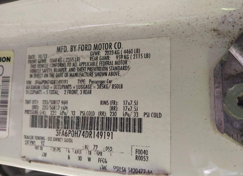 Photo 9 of 2013 Ford Fusion SE (VIN 3FA6P0H74DR149191)