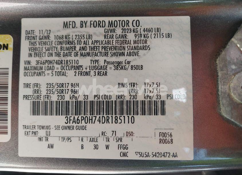 Photo 9 of 2013 Ford Fusion SE (VIN 3FA6P0H74DR185110)