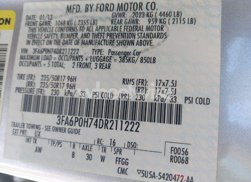 Photo 9 of 2013 Ford Fusion SE (VIN 3FA6P0H74DR211222)