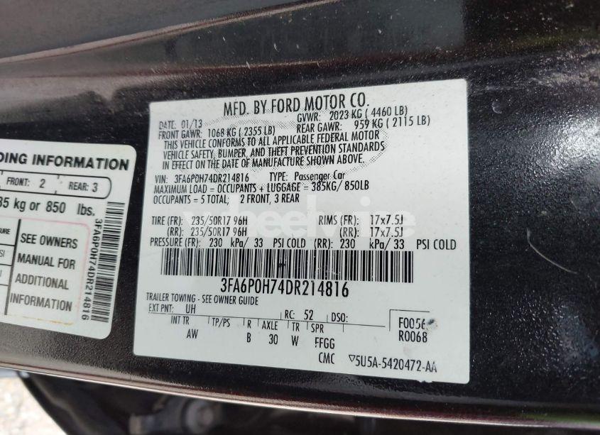 Photo 9 of 2013 Ford Fusion SE (VIN 3FA6P0H74DR214816)